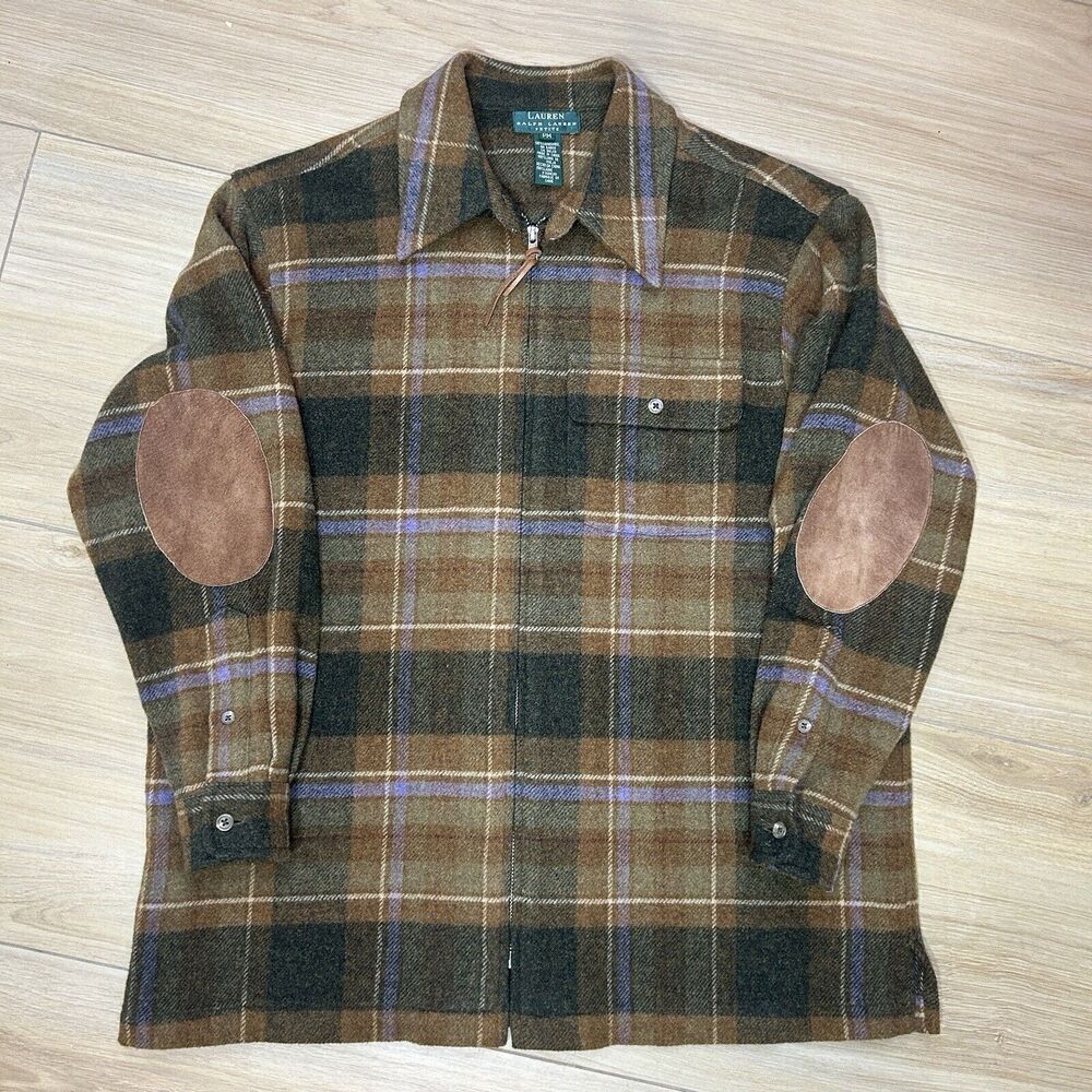 Lauren Ralph Lauren 100% Lambswool Plaid Zip Up Jacket Women’s Petite Medium